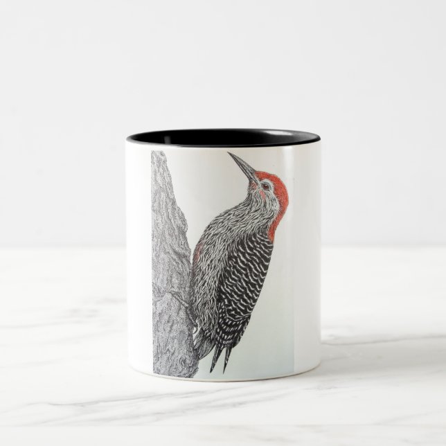 Red Bellied Woodpecker Two-Tone Coffee Mug (Center)