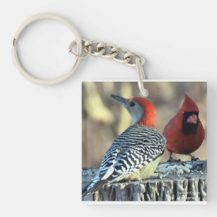Red Bellied Woodpecker with Red Cardinal Key Ring