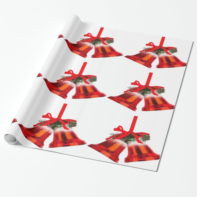 Red Bells and Holly Wrapping Paper (Unrolled)