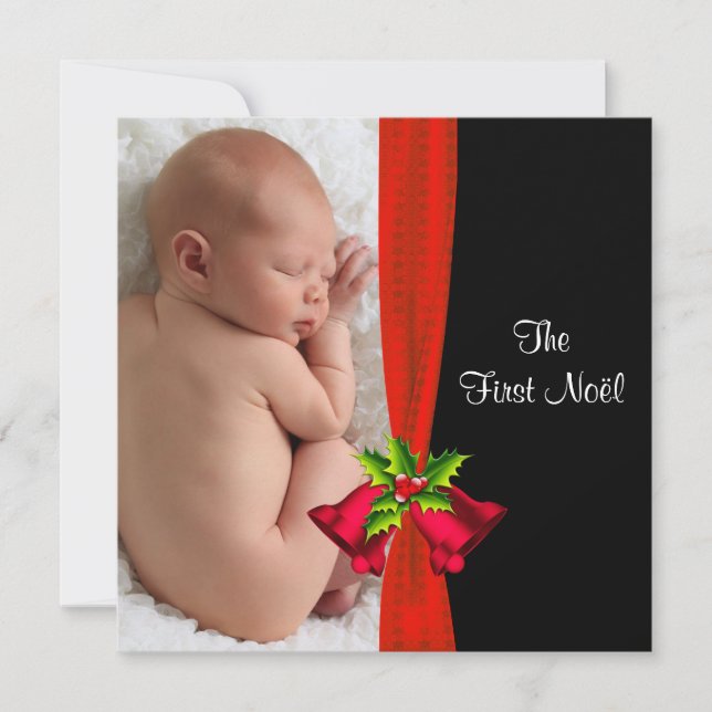 Red Bells Baby's First Christmas Photo Card (Front)