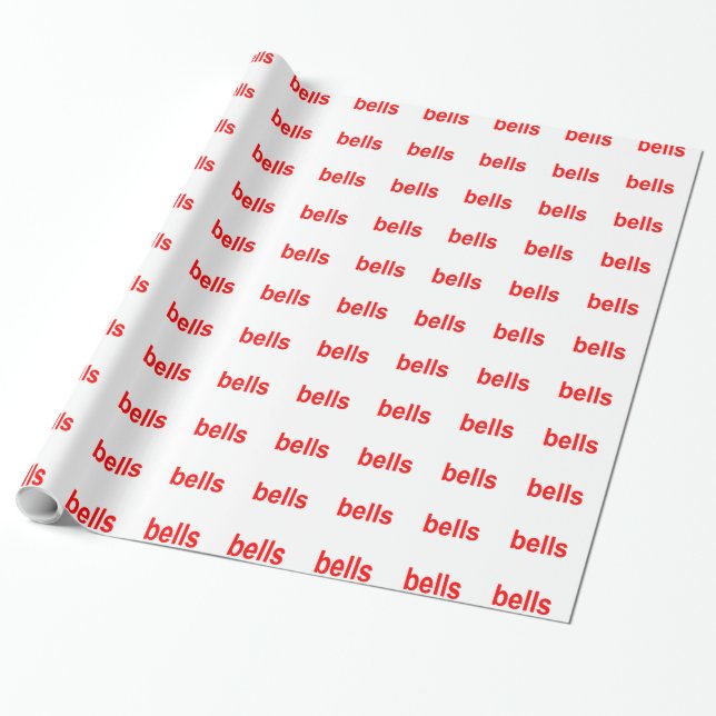 Red Bells (Bells Bells Bells) Word Phrase Wrapping Paper (Unrolled)