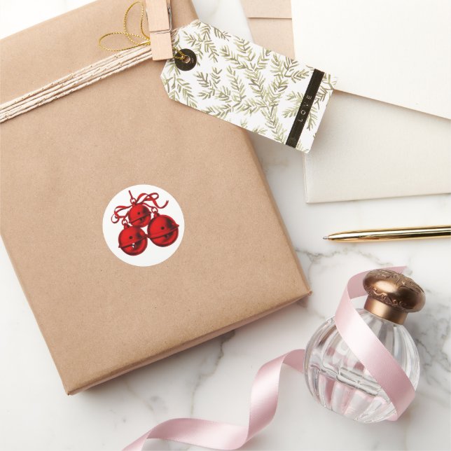 Red Bells & Bow Small Round Envelope Seals (Gifting)