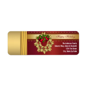Red Bells Gold Holly Red Christmas Address Labels