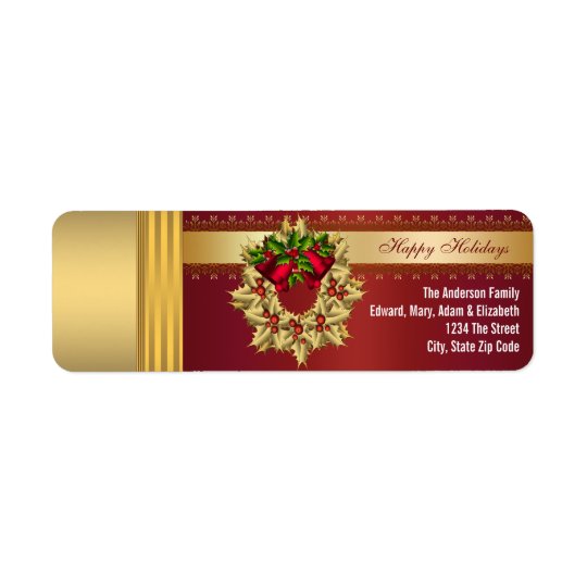Red Bells Gold Holly Red Christmas Address Labels