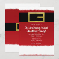 Red Belt Santa Claus Holiday Christmas Invitations