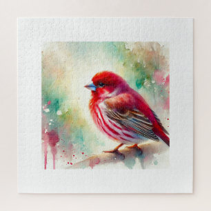 Red Bengalese Finch 061024AREF134 - Watercolor Jigsaw Puzzle