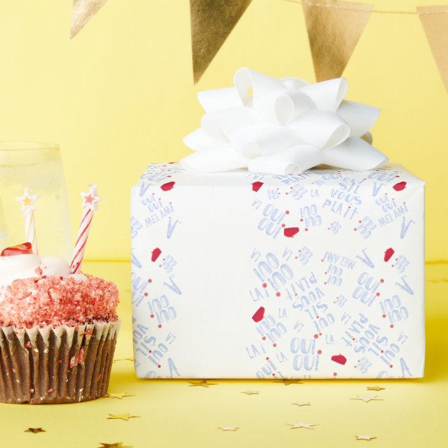 Red Beret Cute French Oui Merci Yes Thank You  Wrapping Paper (Birthday Party)