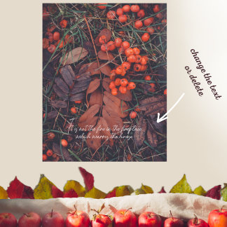 Red berries and brown autumn leaves  poster