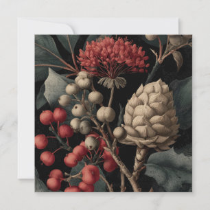 Red Berries and Exotic Seed Pods on Black Holiday Card