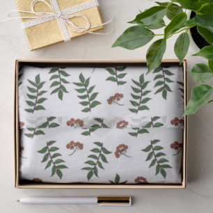 Red Berries and Leaves Drawn Pattern Tissue Paper