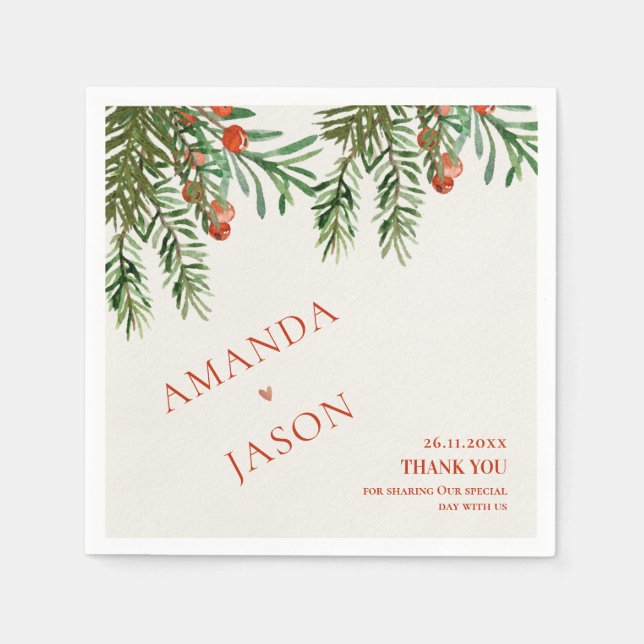  Red Berries And Leaves Festive Christmas wedding Napkin (Front)