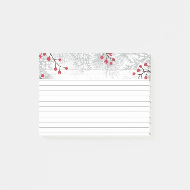 Red Berries and silver fir Post-It® Notes, 4" x 6" Post-it Notes (Front)