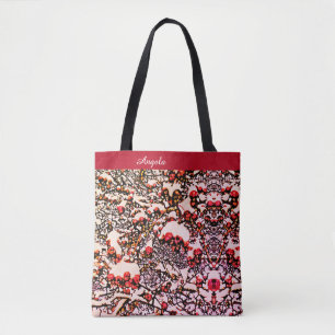 Red berries and snow in Christmas Tote Bag