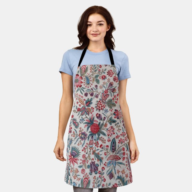 Red Berries and Vines Pattern Apron (Worn)
