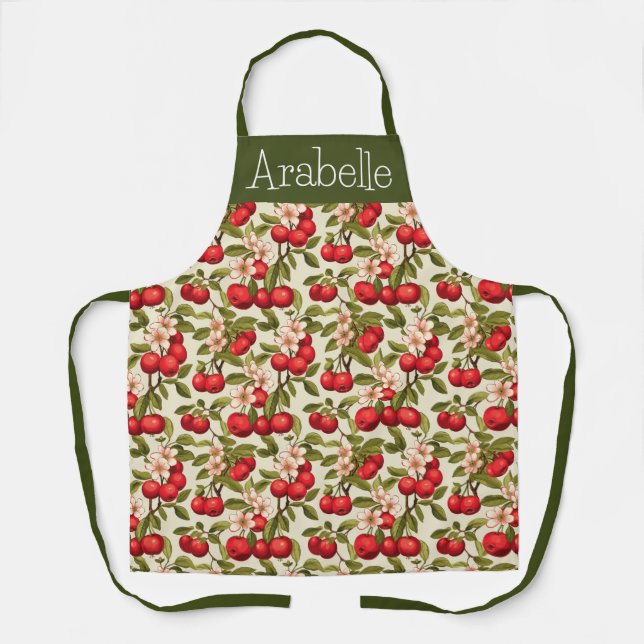 Red Berries and White Flowers Apron (Front)
