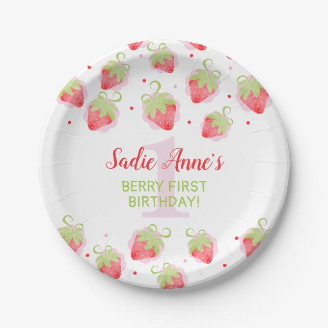 Red Berries Berry Sweet Strawberry Birthday Paper Plate (Front)