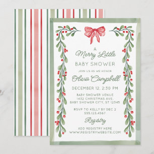 Red Berries & Bow Merry Little Baby Shower Invitation