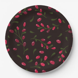 Red Berries Branches Lovely Paper Plate