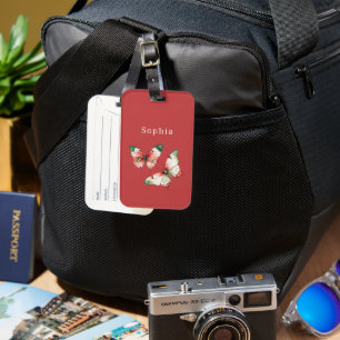 Red Berries Butterflies Luggage Tag
