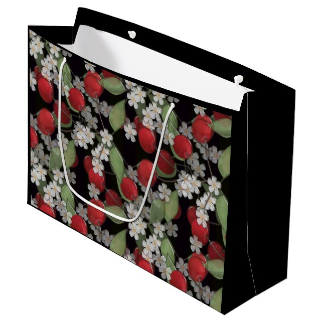 Red berries , cherry large gift bag (Front Angled)