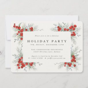 Red Berries + Christmas Botanicals Holiday Party Invitation