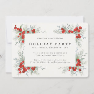 Red Berries + Christmas Botanicals Holiday Party Invitation