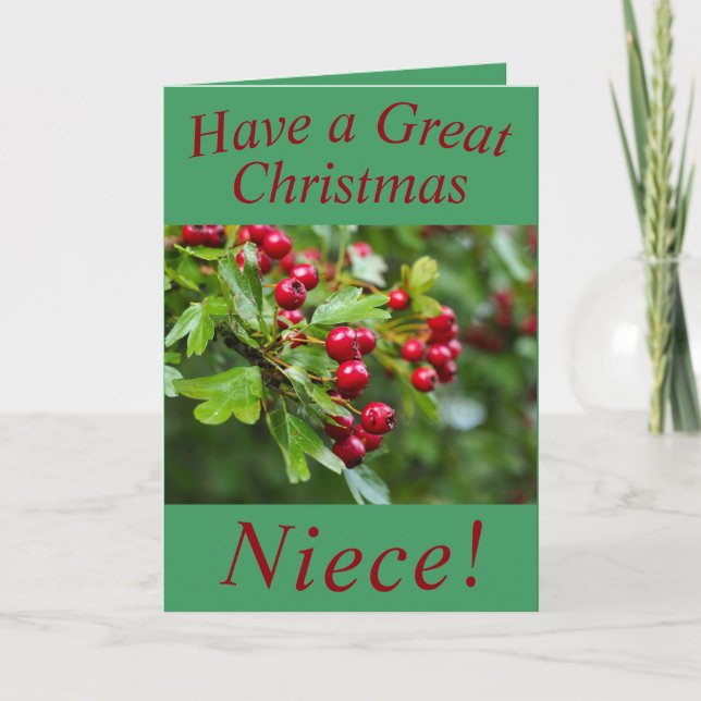 Red Berries Christmas Card for Niece (Front)