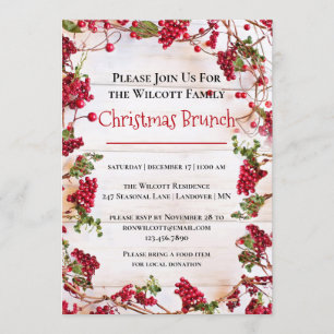 Red Berries Christmas Holiday Brunch Invitation