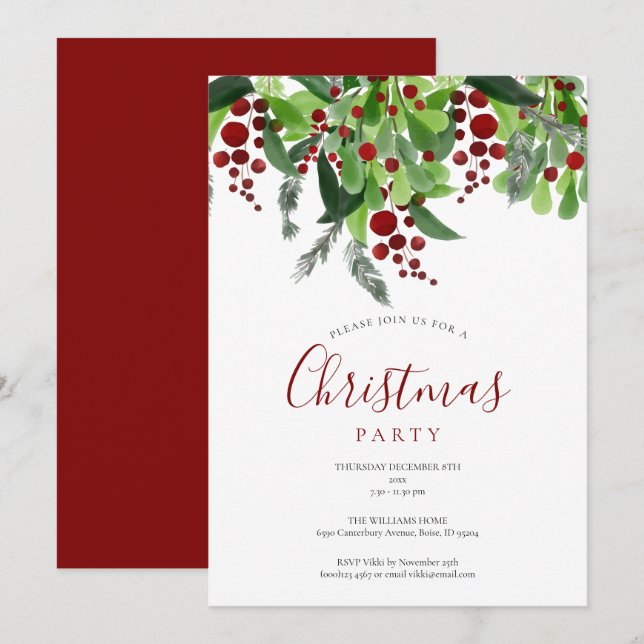 Red Berries Christmas Holiday Party Invitation (Front/Back)