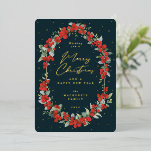 Red Berries + Eucalyptus Botanical Frame Christmas Foil Holiday Card