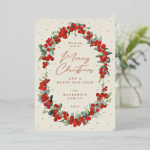 Red Berries + Eucalyptus Botanical Frame Christmas Foil Holiday Card