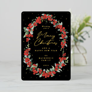 Red Berries + Eucalyptus Botanical Frame Christmas Foil Holiday Card