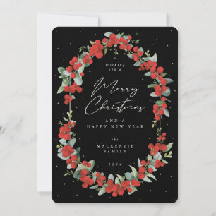 Red Berries + Eucalyptus Botanical Frame Christmas Holiday Card