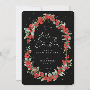 Red Berries + Eucalyptus Botanical Frame Christmas Holiday Card