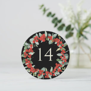 Red Berries+Eucalyptus Christmas Table Number
