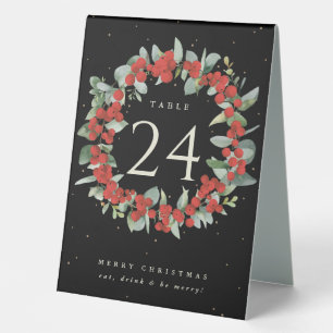 Red Berries+Eucalyptus Christmas Table Number