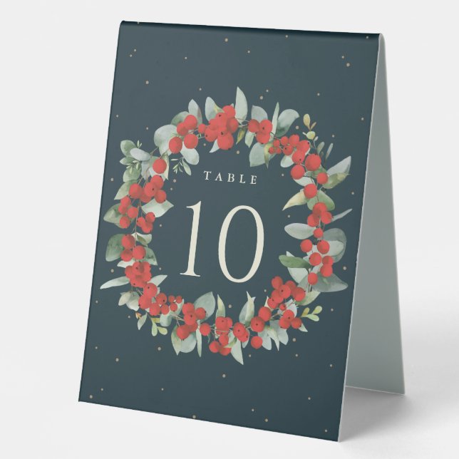 Red Berries+Eucalyptus Christmas Table Number (Front)