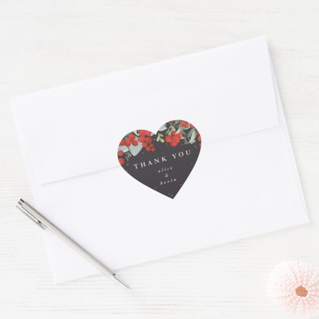 Red Berries + Eucalyptus Christmas Thank You Heart Sticker (Envelope)