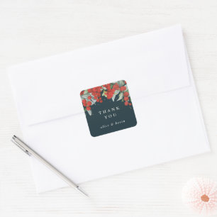 Red Berries + Eucalyptus Christmas Thank You Square Sticker