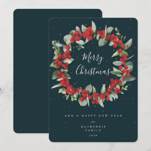 Red Berries+Eucalyptus Christmas Wreath Non-Photo Holiday Card