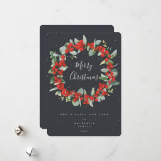 Red Berries+Eucalyptus Christmas Wreath Non-Photo Holiday Card