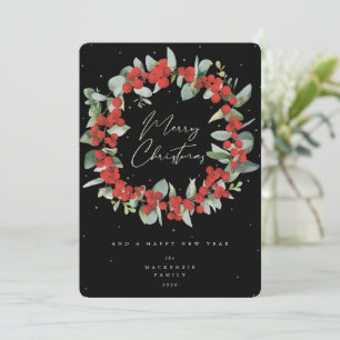 Red Berries+Eucalyptus Christmas Wreath Non-Photo Holiday Card