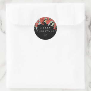 Red Berries + Eucalyptus Merry Christmas/Custom Classic Round Sticker