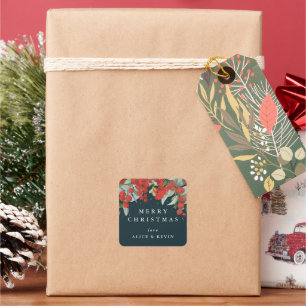 Red Berries+Eucalyptus Merry Christmas/Custom Square Sticker