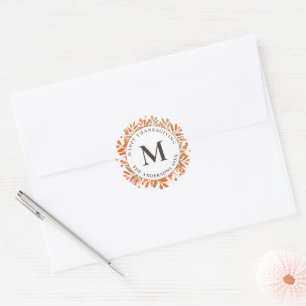 Red Berries & Fall Leaves Monogram Classic Round Sticker