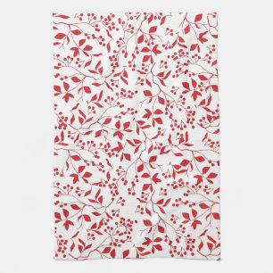 Red Berries Floral Christmas Tea Towel