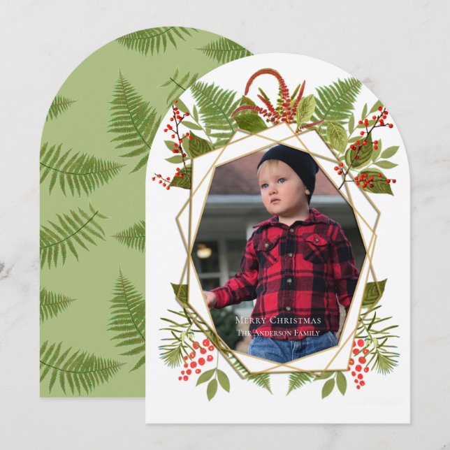 Red Berries Geometric Gold Photo Cards (Front/Back)