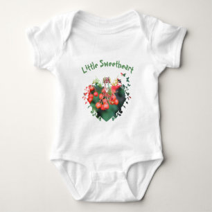 red berries,green,heart shape, little sweetheart baby bodysuit