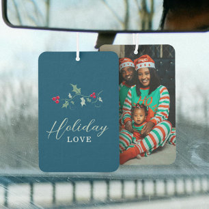 Red berries green holly blue Christmas love photo  Car Air Freshener