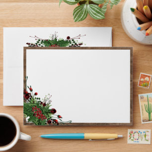 Red Berries Green Holly Botanical Foliage Holiday Envelope